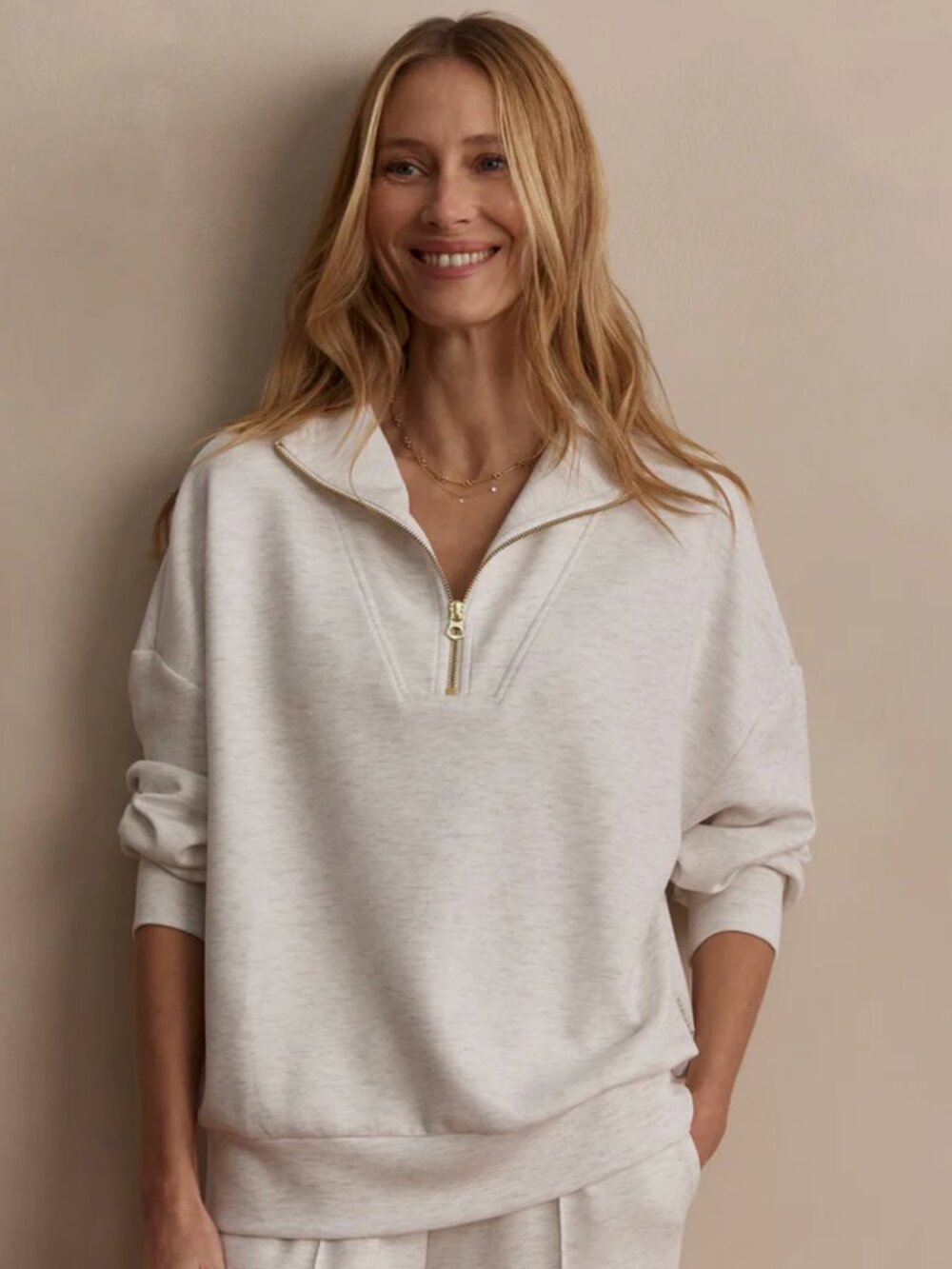 Varley Hawley Half-Zip Sweat - Ivory Marl - Picture 1 of 8